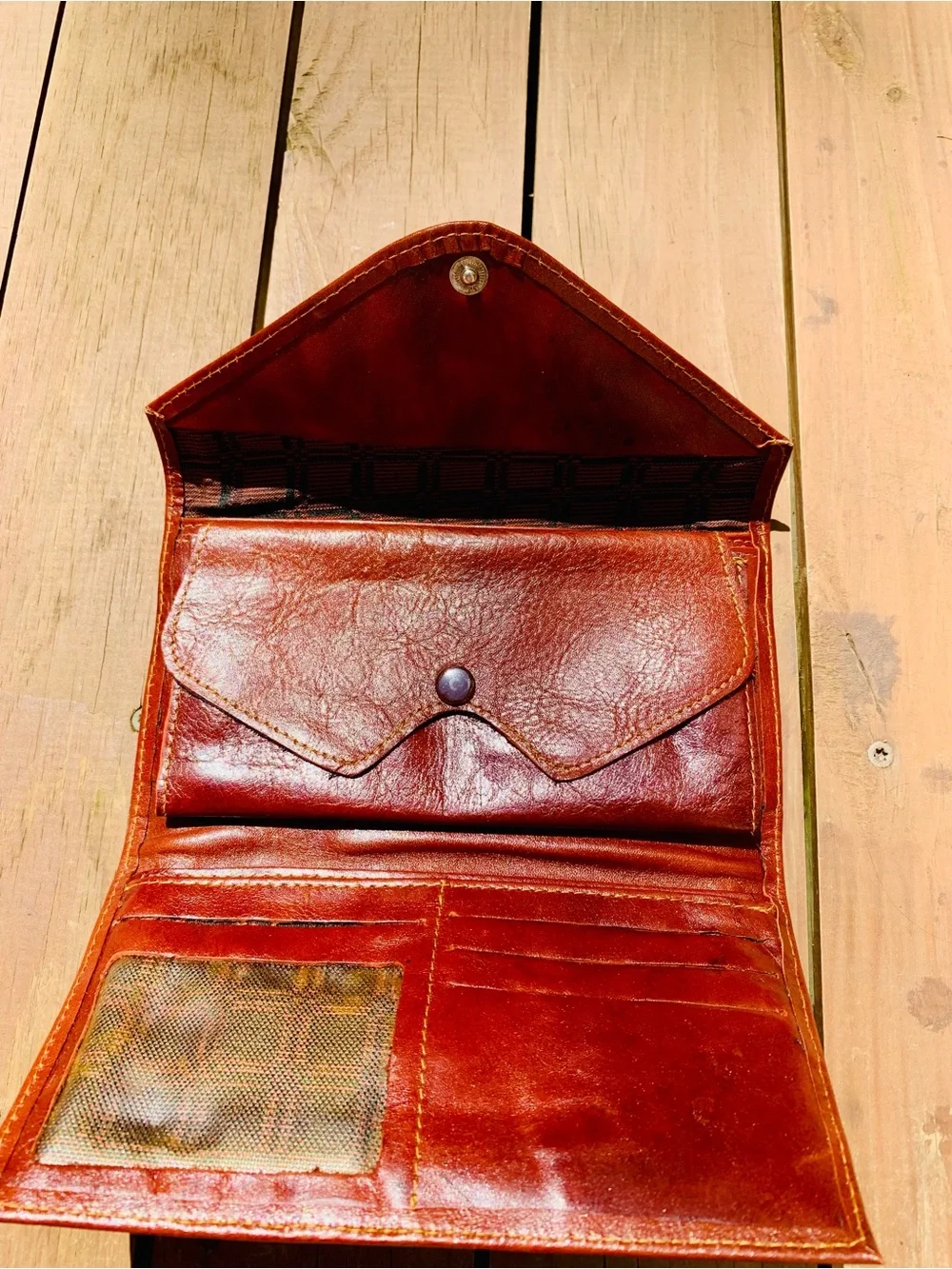 Handwoven Envelope Clutch with Brown Leather Trim in Brown and Red